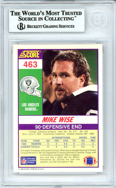Mike Wise Autographed 1990 Score Card #463 Los Angeles Raiders Beckett BAS #10739287