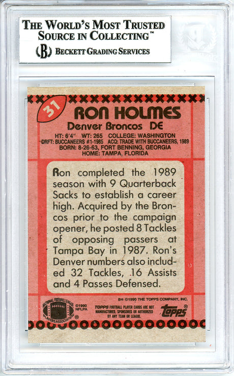 Ron Holmes Autographed 1990 Topps Card #31 Denver Broncos Beckett BAS #10739301