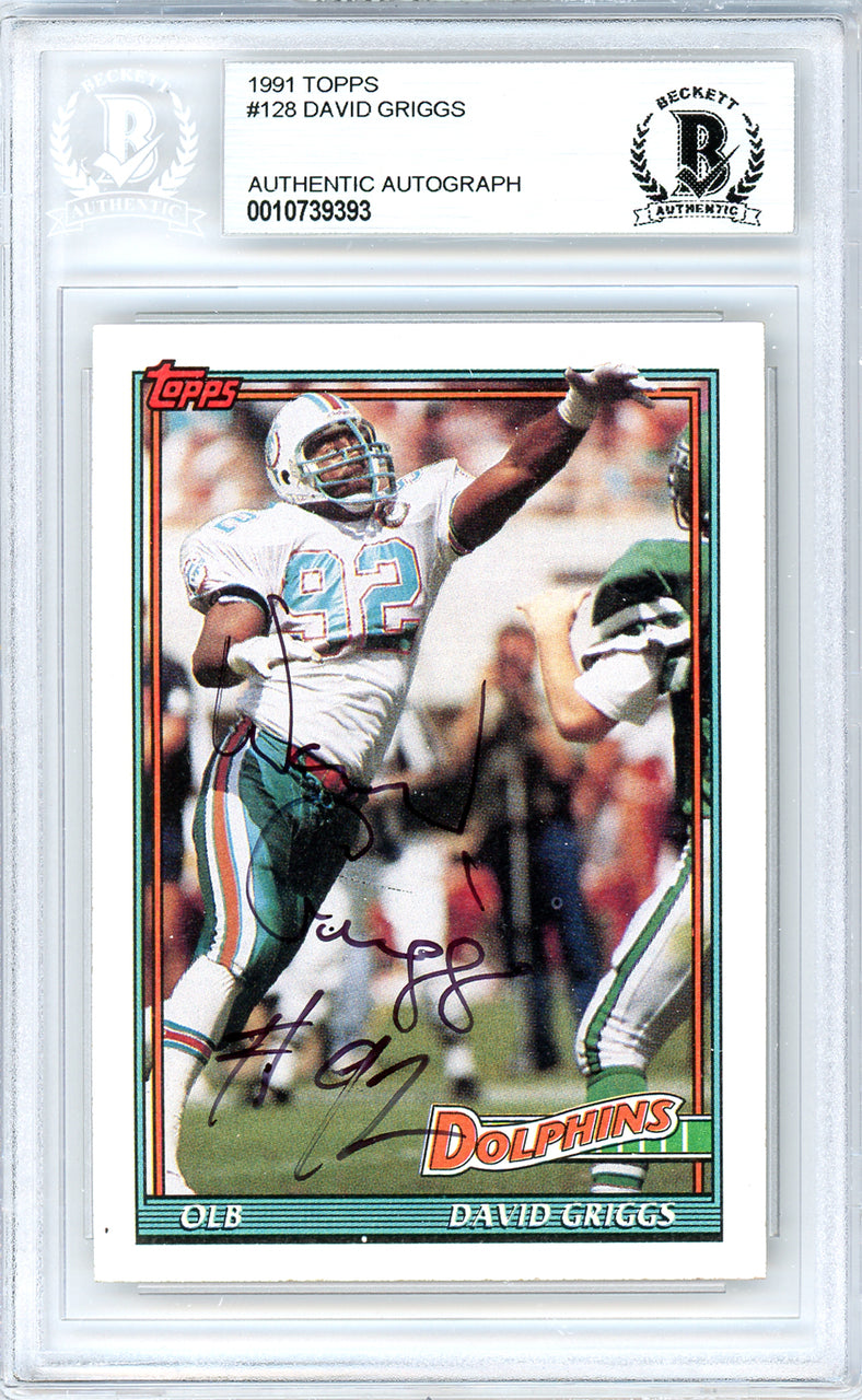 David Griggs Autographed 1991 Topps Rookie Card #128 Miami Dolphins Beckett BAS #10739393