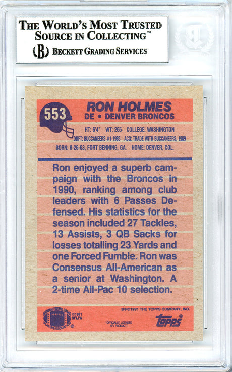 Ron Holmes Autographed 1991 Topps Card #553 Denver Broncos Beckett BAS #10739395