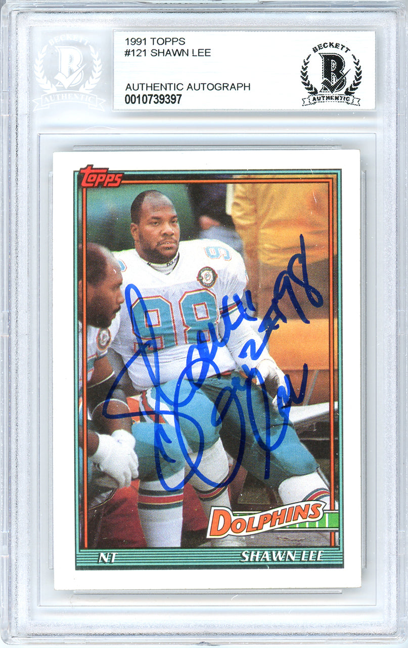 Shawn Lee Autographed 1991 Topps Rookie Card #121 Miami Dolphins Beckett BAS #10739397