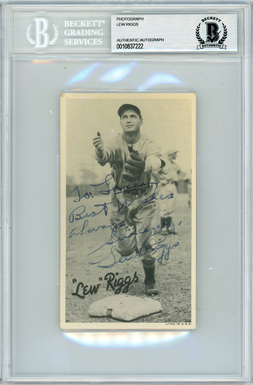 Lew Riggs Autographed 3.5x5.5 Photo Cincinnati Reds, Brooklyn Dodgers "To Loren Best Wishes" Beckett BAS #10837222