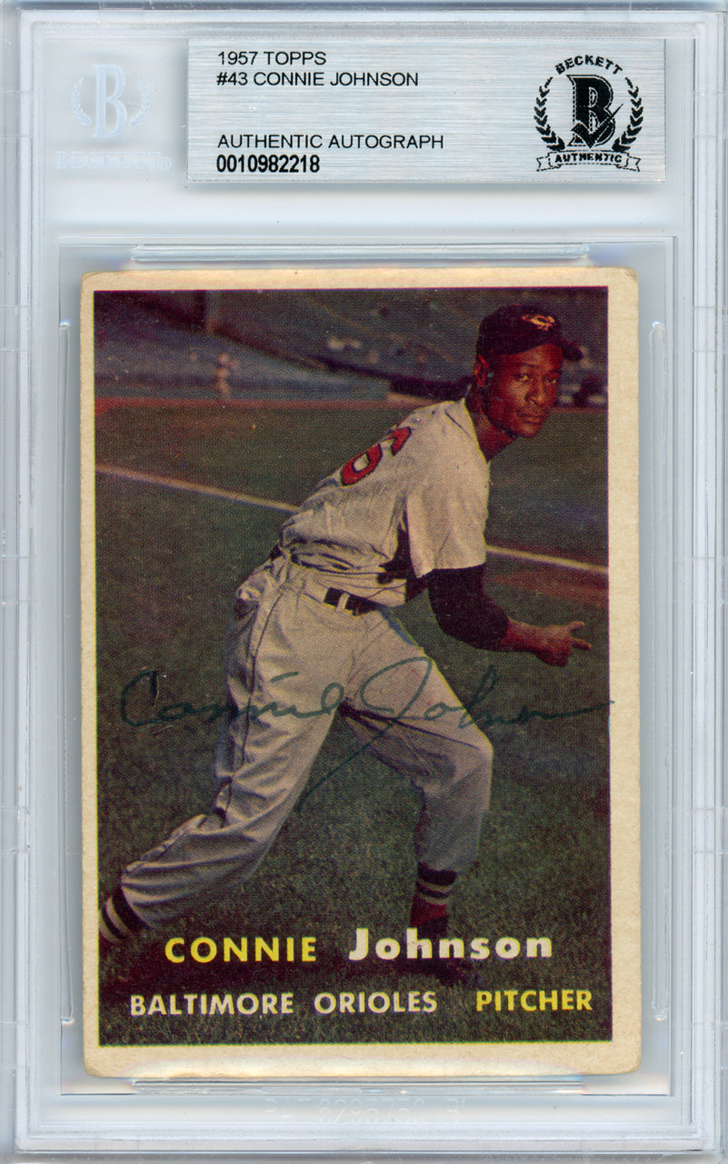 Connie Johnson Autographed 1957 Topps Card #43 Baltimore Orioles Beckett BAS #10982218
