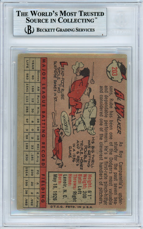 Al "Rube" Walker Autographed 1958 Topps Card #203 Brooklyn Dodgers Beckett BAS #10982224