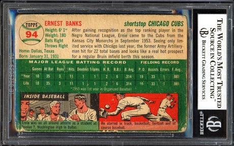 Ernie Banks Autographed 1954 Topps Card #94 Chicago Cubs Vintage Rookie Era Signature Beckett BAS #13022237