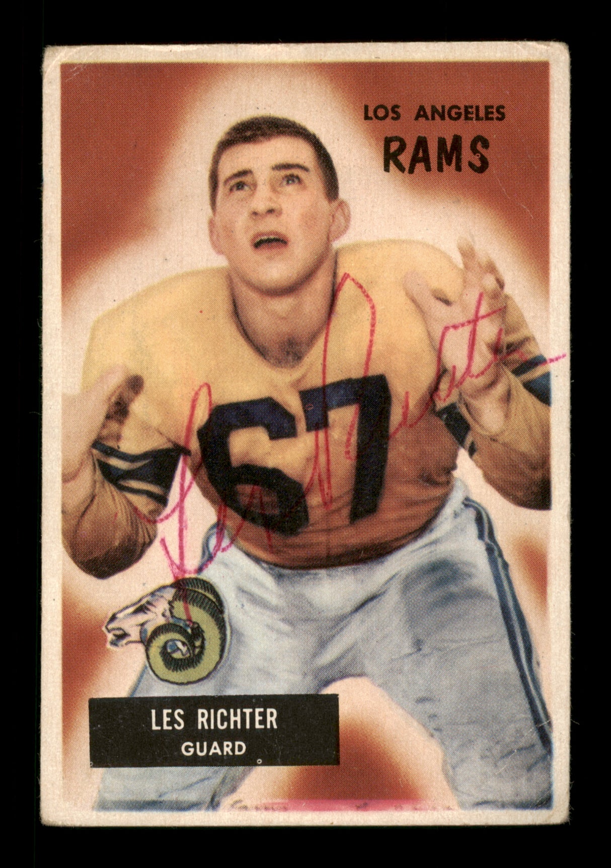 Les Richter Autographed 1955 Bowman Card #82 Los Angeles Rams SKU #198015