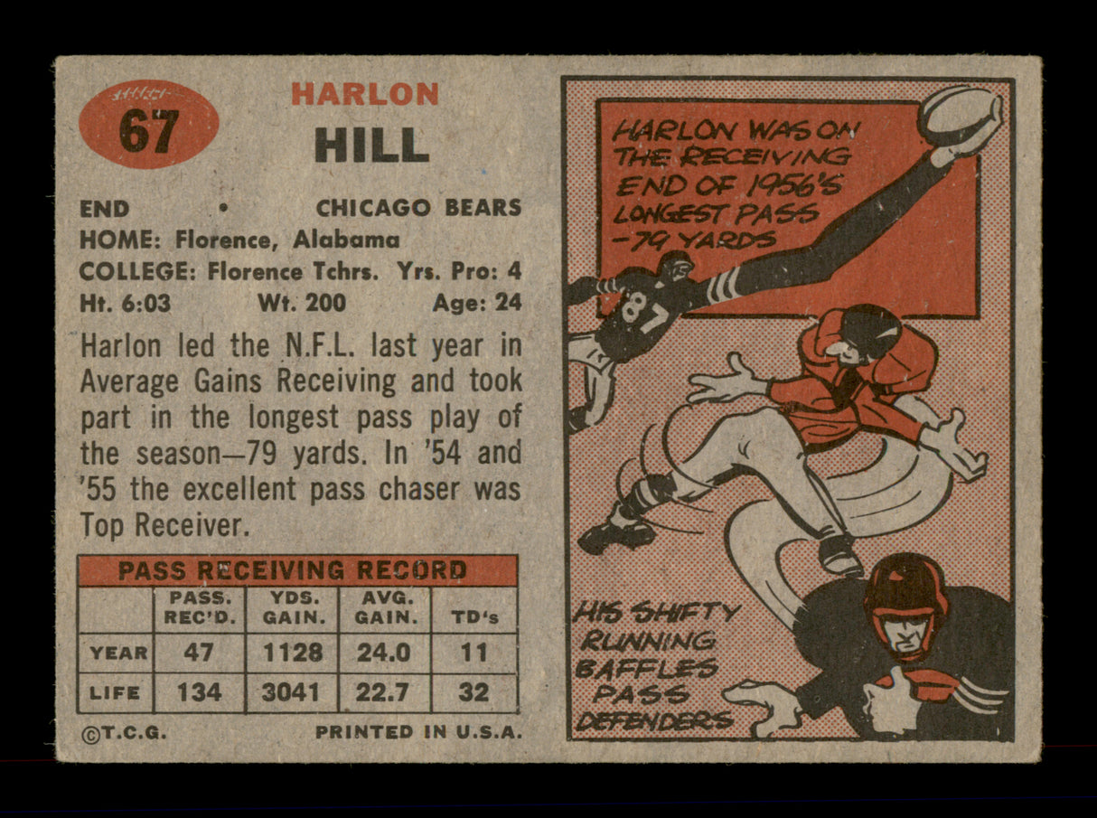 Harlon Hill Autographed 1957 Topps Card #67 Chicago Bears SKU #198057