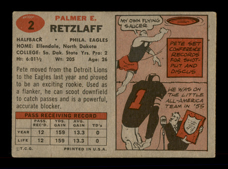 Pete Retzlaff Autographed 1957 Topps Rookie Card #2 Philadelphia Eagles SKU #198071