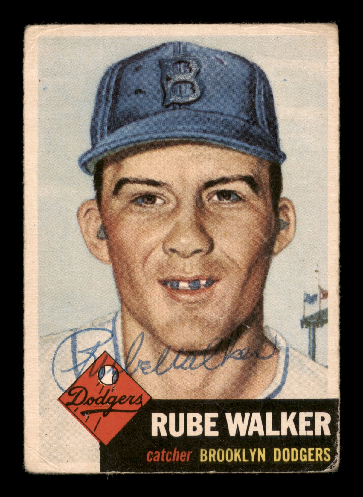 Rube Walker Autographed 1953 Topps Card #134 Brooklyn Dodgers (Off-Condition) SKU #198227
