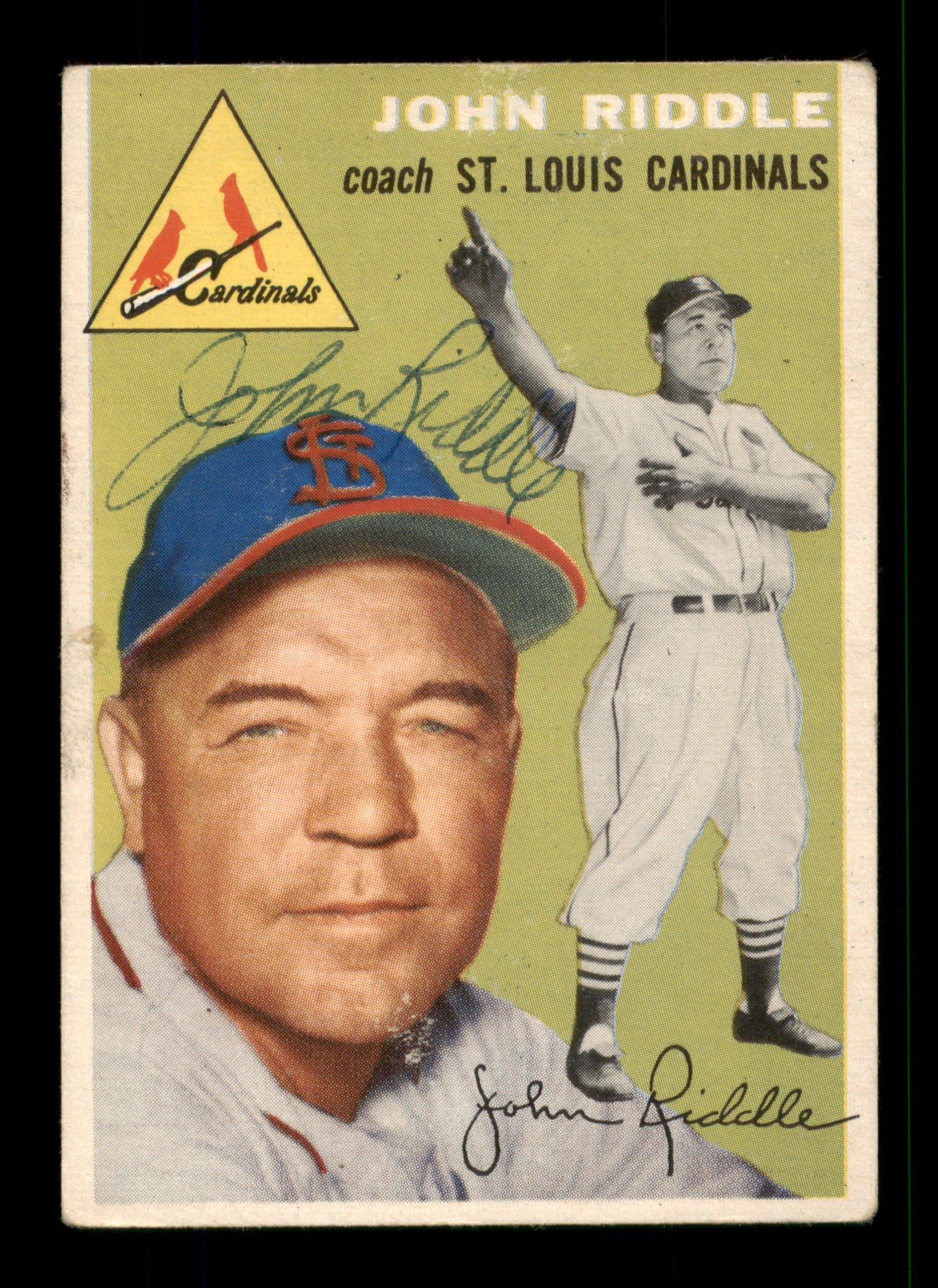 John Riddle Autographed 1954 Topps Card #147 St. Louis Cardinals SKU #198293