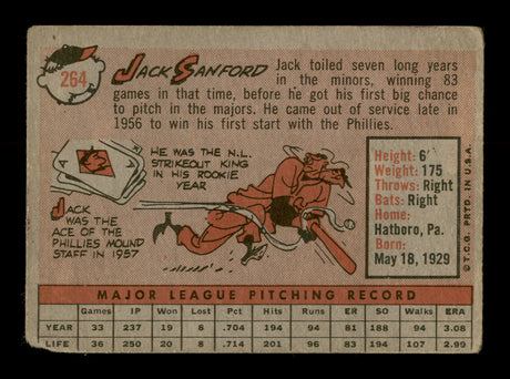 Jack Sanford Autographed 1958 Topps Card #264 Philadelphia Phillies SKU #198507