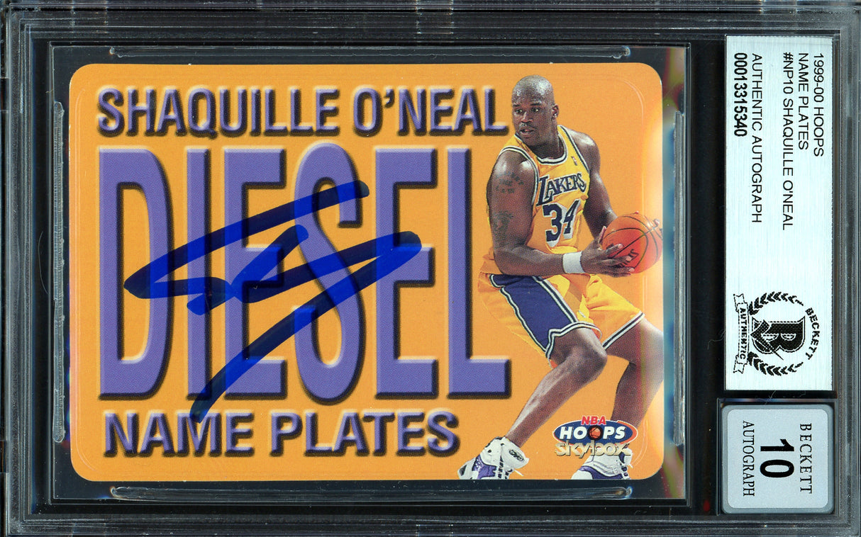 Shaquille Shaq O'Neal Autographed 1999-00 Hoops Name Plates Card #10 Los Angeles Lakers Auto Grade Gem Mint 10 Beckett BAS #13315340