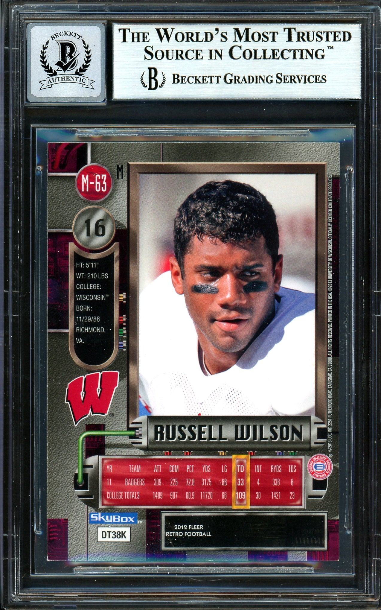 Russell Wilson Autographed 2012 Fleer Retro Metal Rookie Card #M-63 Seattle Seahawks Auto Grade Gem Mint 10 Beckett BAS #13315343