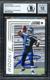 Russell Wilson Autographed 2012 Score Rookie Card #372 Seattle Seahawks Auto Grade Gem Mint 10 Beckett BAS #13315356