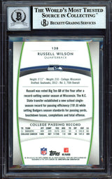 Russell Wilson Autographed 2012 Topps Platinum Rookie Card #138 Seattle Seahawks Auto Grade Gem Mint 10 Beckett BAS #13315617