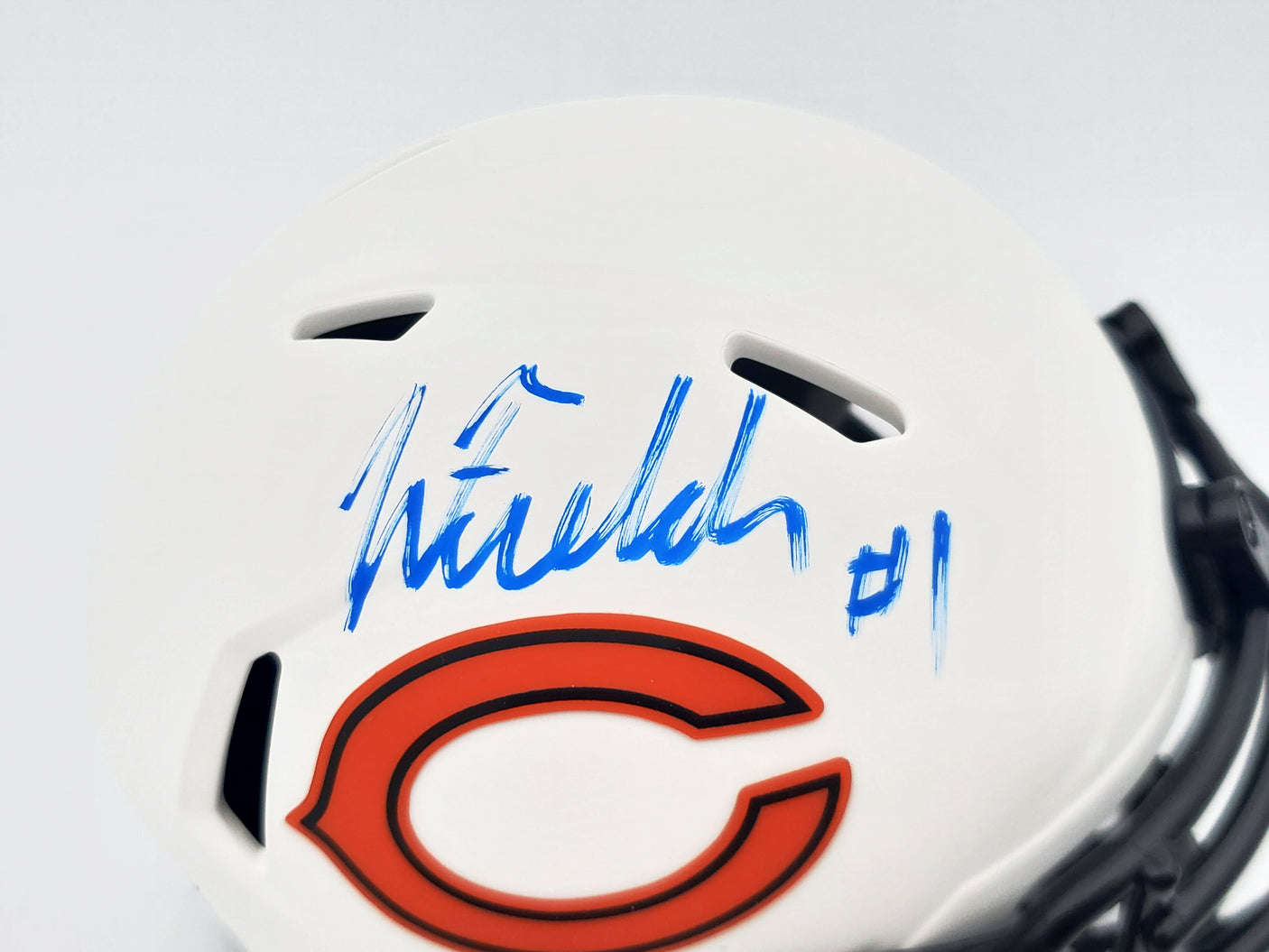 Justin Fields Autographed Chicago Bears Lunar Eclipse White Speed Mini Helmet Beckett BAS QR #WL62754