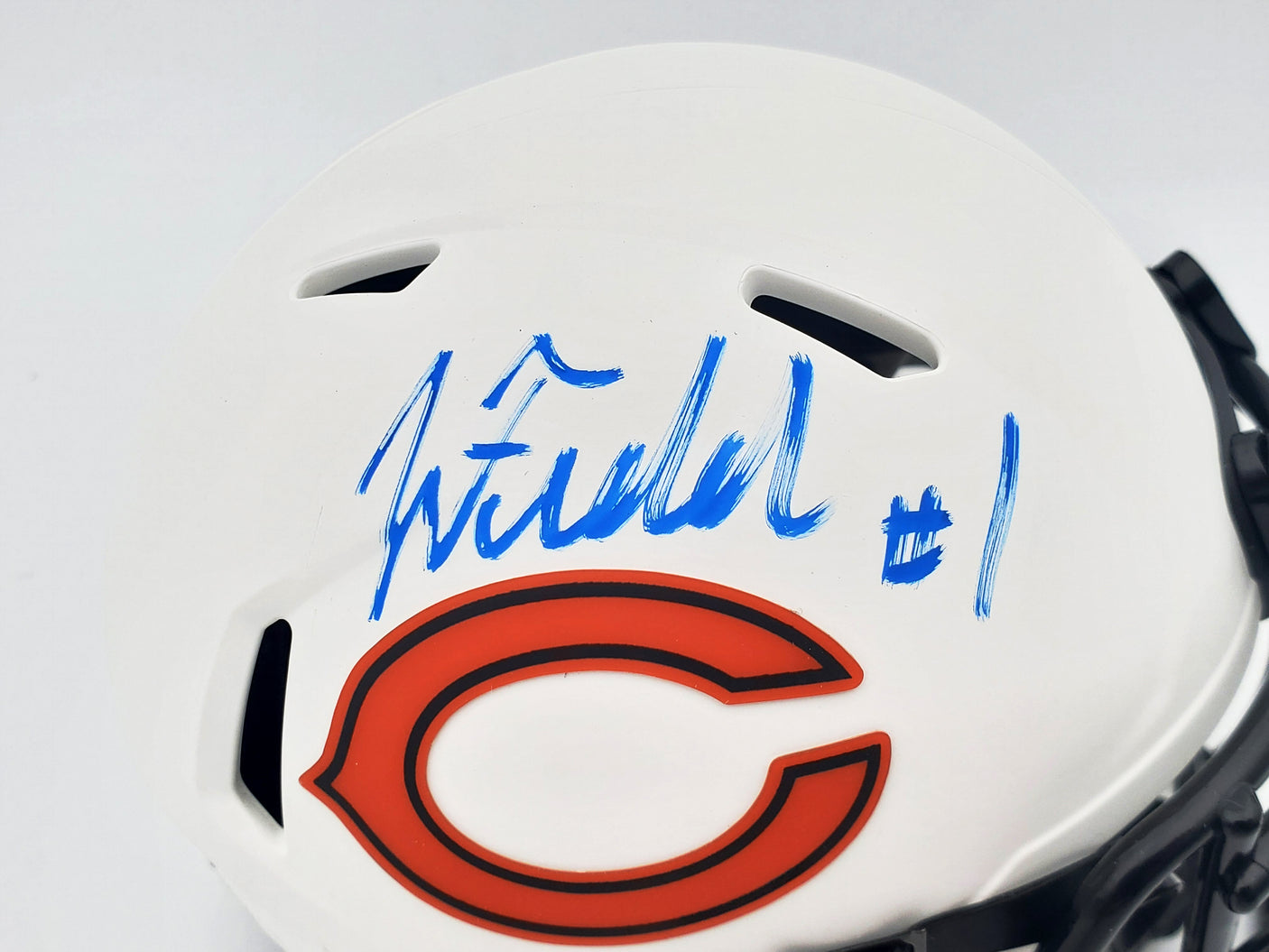 Justin Fields Autographed Chicago Bears Lunar Eclipse White Speed Mini Helmet Beckett BAS QR #WL62751
