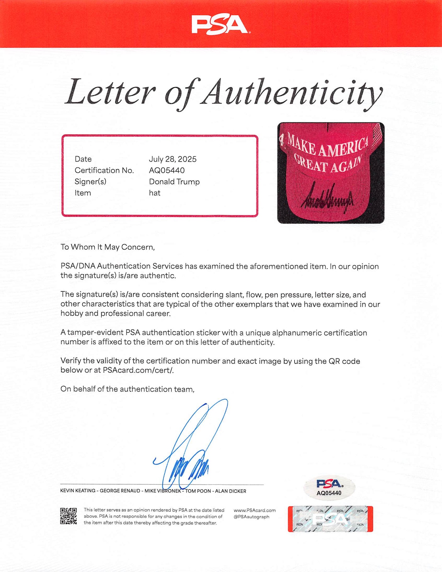 Donald J. Trump Authentic Signed Make America Great Again Hat PSA/DNA #AQ05440