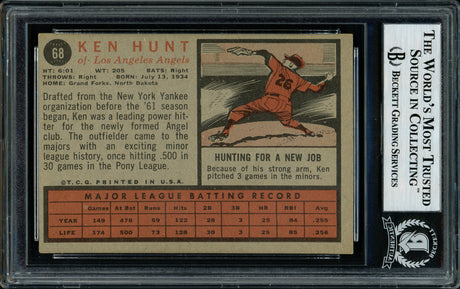 Ken Hunt Autographed 1962 Topps Card #68 Los Angeles Angels "Best Wishes" Beckett BAS #11076686