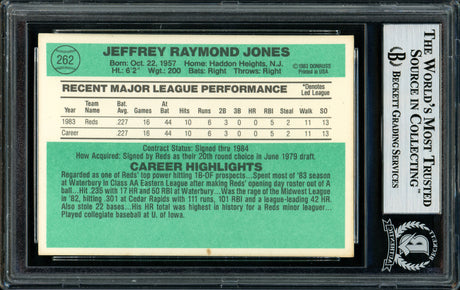 Jeff Jones Autographed 1984 Donruss Rookie Card #262 Cincinnati Reds "To Patrick" Beckett BAS #11076789