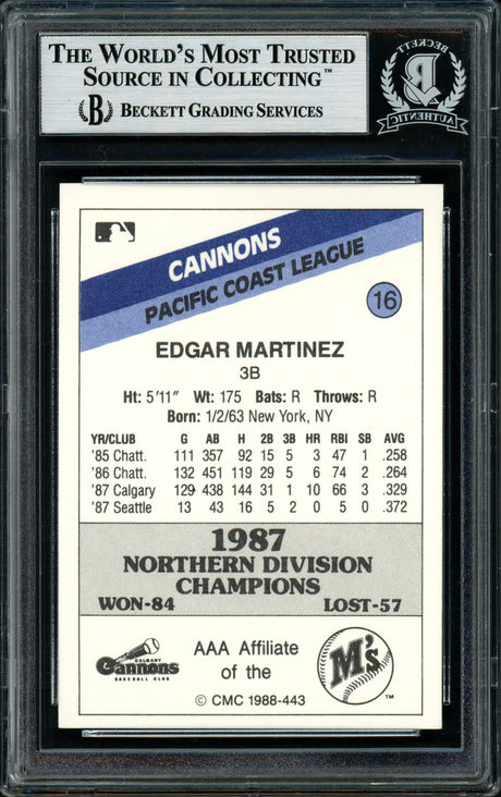 Edgar Martinez Autographed 1988 CMC Rookie Card #16 Seattle Mariners Beckett BAS Stock #147087