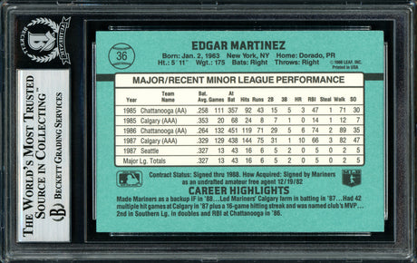 Edgar Martinez Autographed 1988 Donruss The Rookies Rookie Card #36 Seattle Mariners Beckett BAS Stock #147090