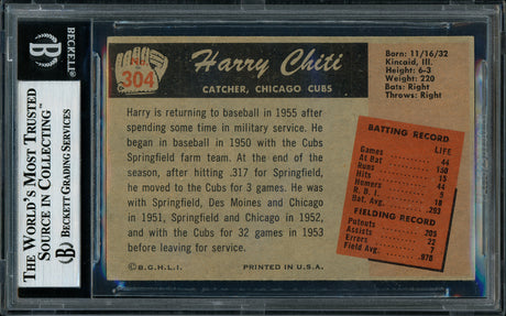 Harry Chiti Autographed 1955 Bowman Card #304 Chicago Cubs Beckett BAS #11077315