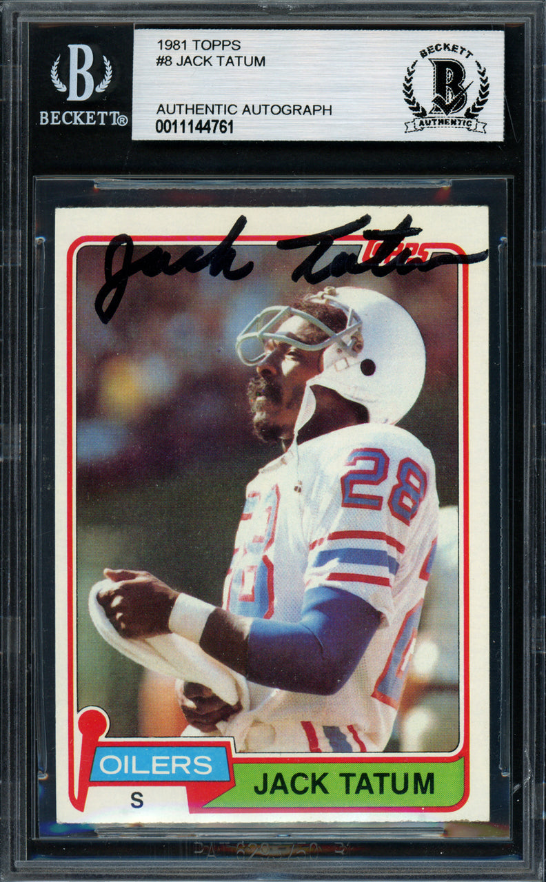 Jack Tatum Autographed 1981 Topps Card #8 Houston Oilers Beckett BAS #11144761