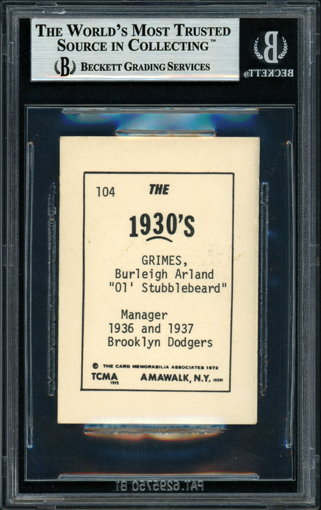 Burleigh Grimes Autographed 1972 TCMA Card #104 Brooklyn Dodgers Beckett BAS #11317445