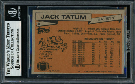 Jack Tatum Autographed 1981 Topps Card #8 Houston Oilers Beckett BAS #11317592
