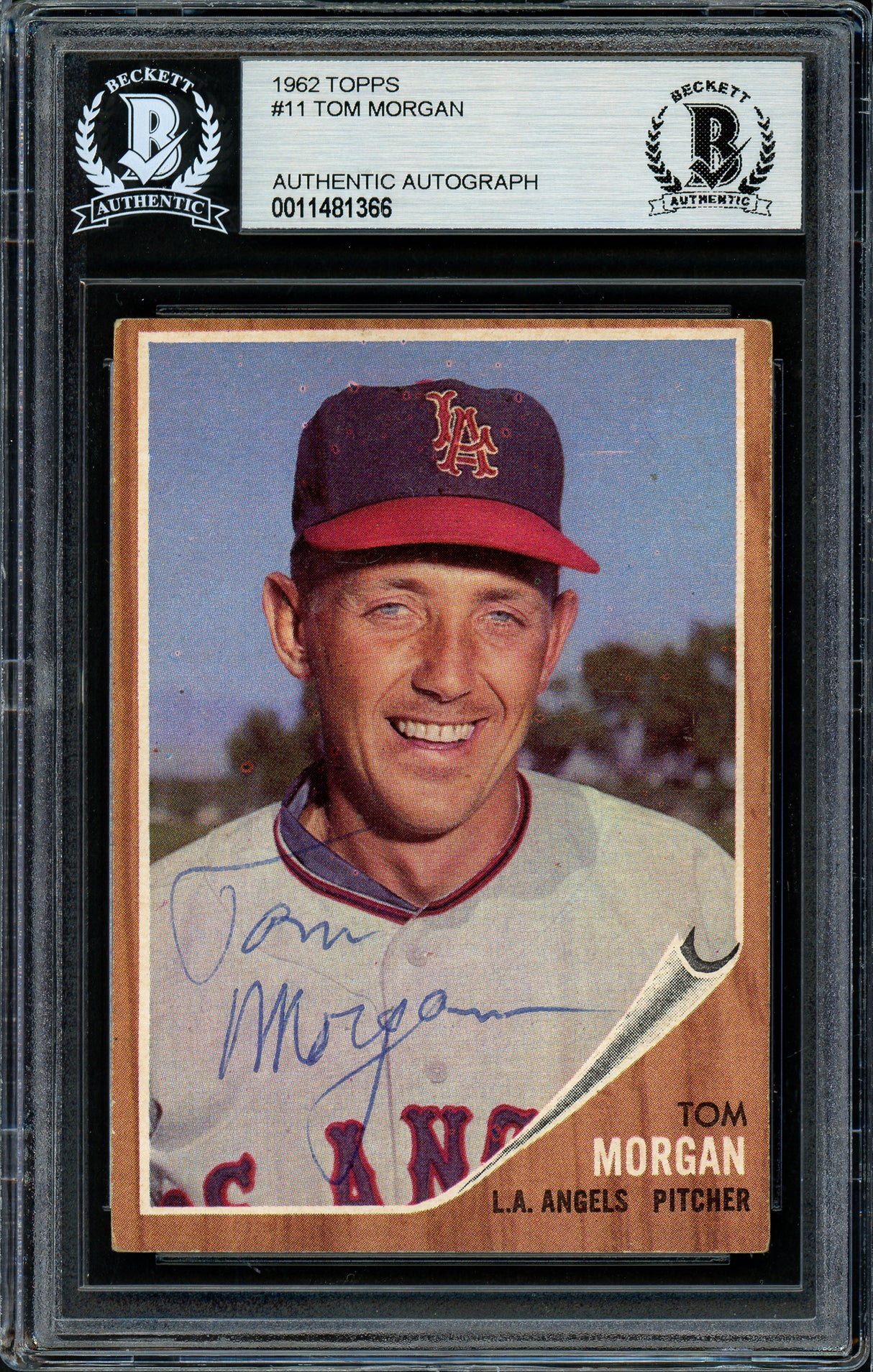 Tom Morgan Autographed 1962 Topps Card #11 Los Angeles Angels Beckett BAS #11481366