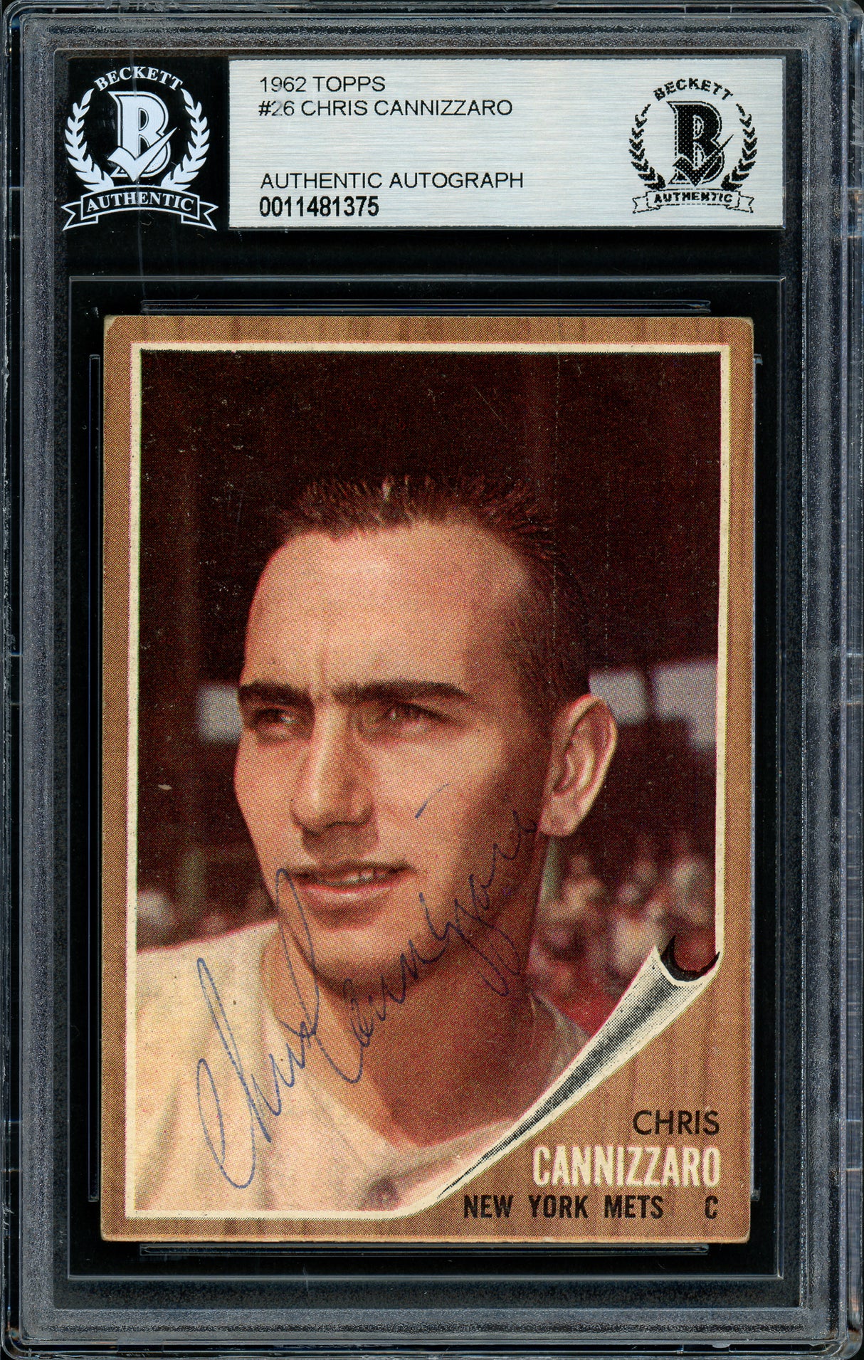 Chris Cannizzaro Autographed 1962 Topps Card #26 New York Mets Beckett BAS #11481375