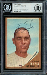 Johnny Temple Autographed 1962 Topps Card #34 Baltimore Orioles Beckett BAS #11481379