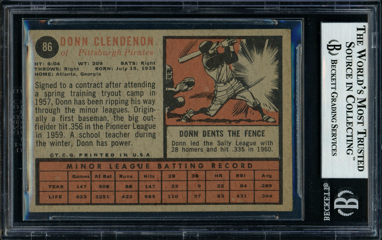 Donn Clendenon Autographed 1962 Topps Rookie Card #86 Pittsburgh Pirates Beckett BAS #11481397