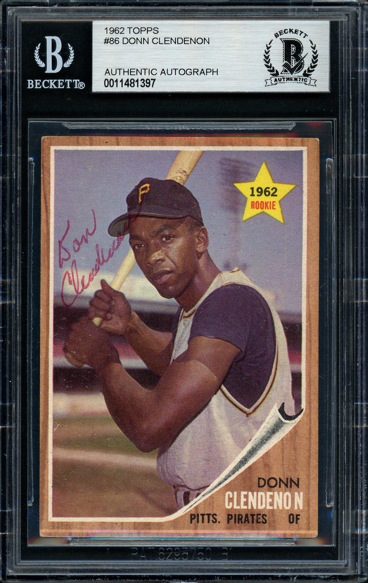 Donn Clendenon Autographed 1962 Topps Rookie Card #86 Pittsburgh Pirates Beckett BAS #11481397