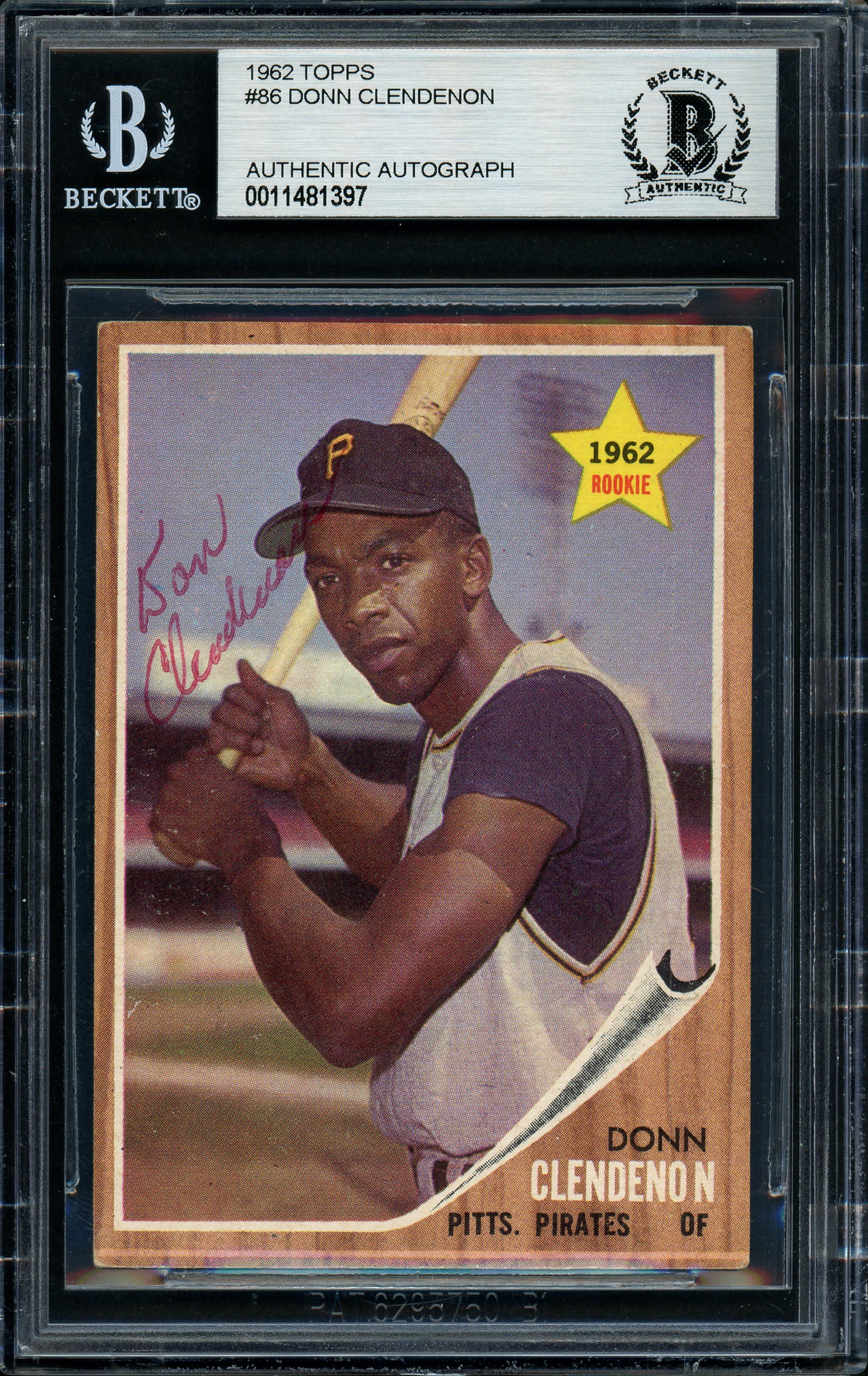 Donn Clendenon Autographed 1962 Topps Rookie Card #86 Pittsburgh Pirates Beckett BAS #11481397