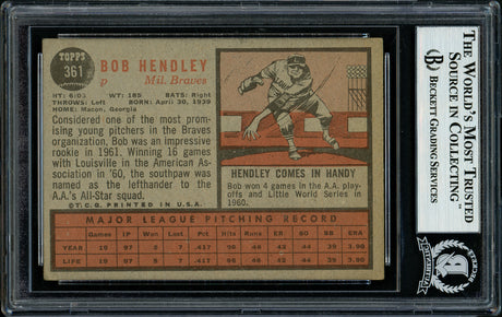 Bob Hendley Autographed 1962 Topps Card #361 Milwaukee Braves Beckett BAS #11481486