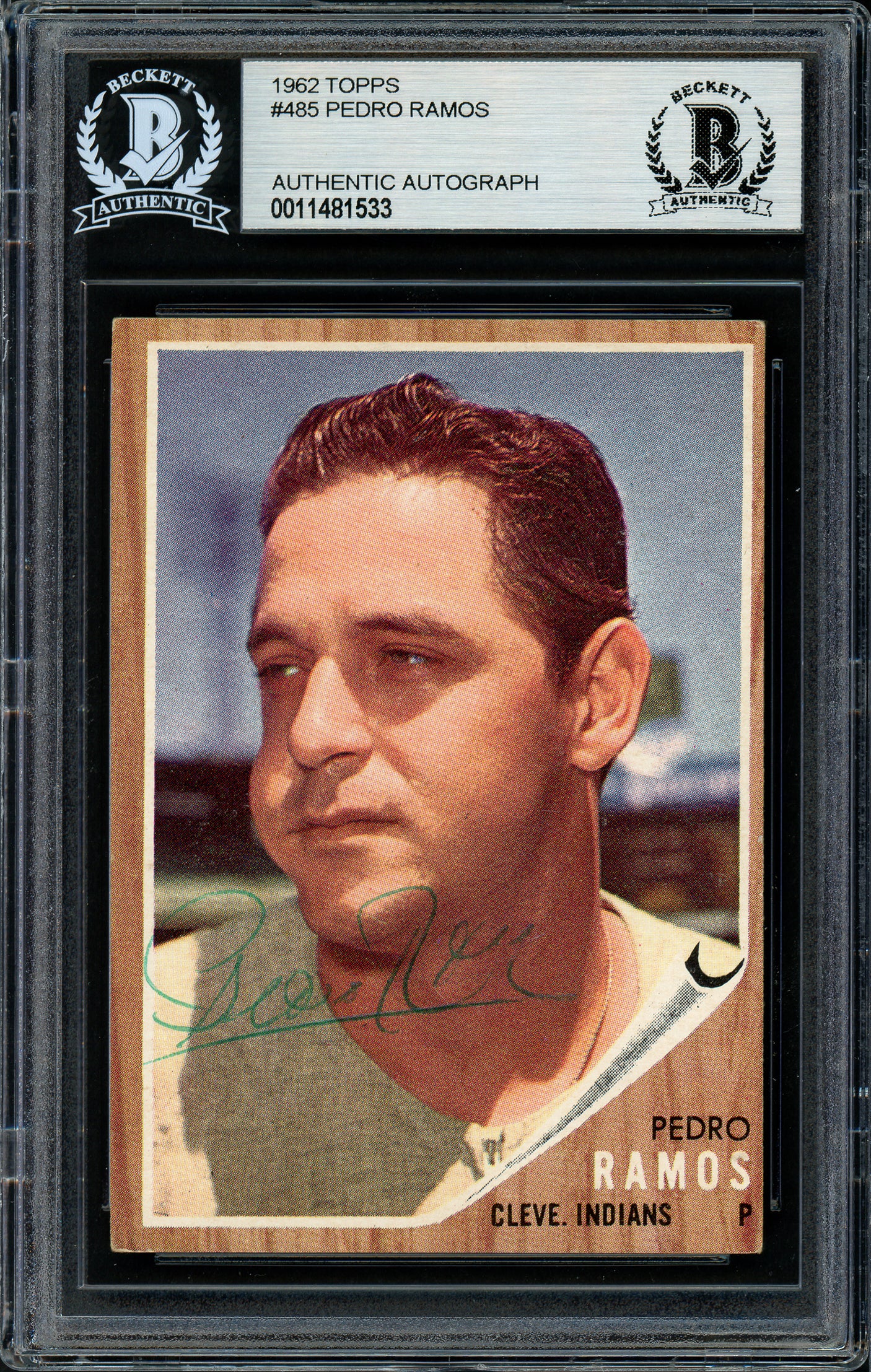 Pedro Ramos Autographed 1962 Topps Card #485 Cleveland Indians Beckett BAS #11481533