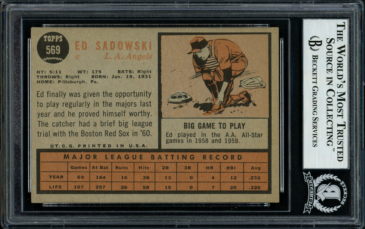 Ed Sadowski Autographed 1962 Topps High Number Card #569 Los Angeles Angels Beckett BAS #11481580