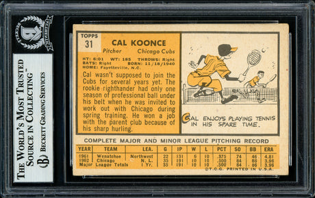 Cal Koonce Autographed 1963 Topps Rookie Card #31 Chicago Cubs Beckett BAS #11481636