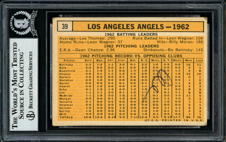 Del Rice, Bill Rigney & Jack Paepke Autographed 1963 Topps Card #39 Los Angeles Angels Coaches Beckett BAS #11481640