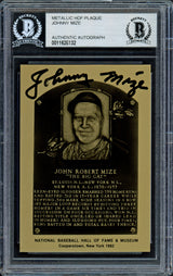 Johnny Mize Autographed 1982 Metallic HOF Plaque Card New York Yankees Beckett BAS #11628132