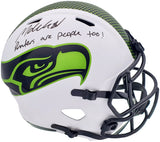 Michael Dickson Autographed Seattle Seahawks Lunar Eclipse White Full Size Replica Speed Helmet "Punters Are People Too" MCS Holo Stock #200259