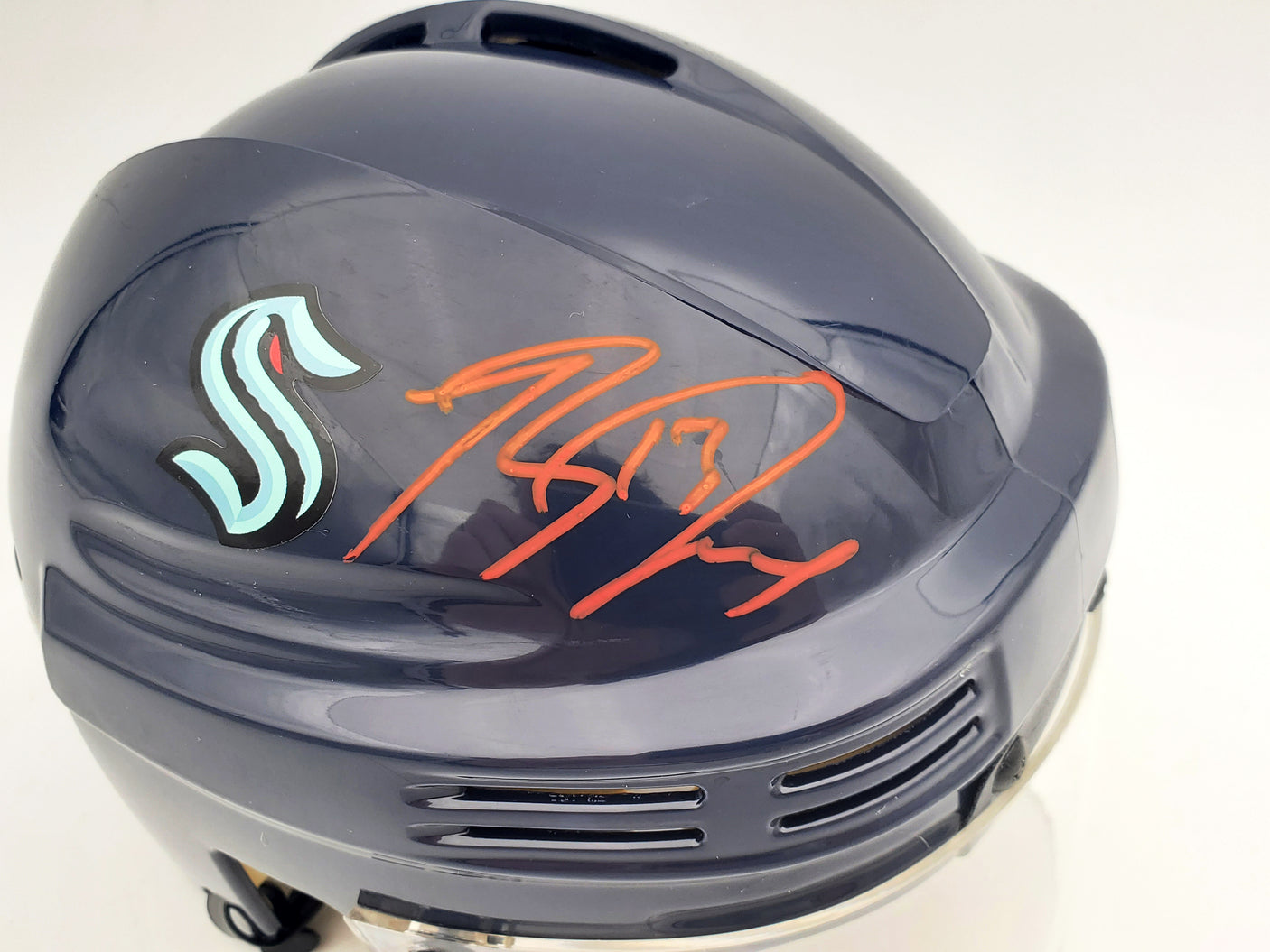 Brandon Tanev Autographed Seattle Kraken Blue Mini Helmet Fanatics Holo Stock #200296