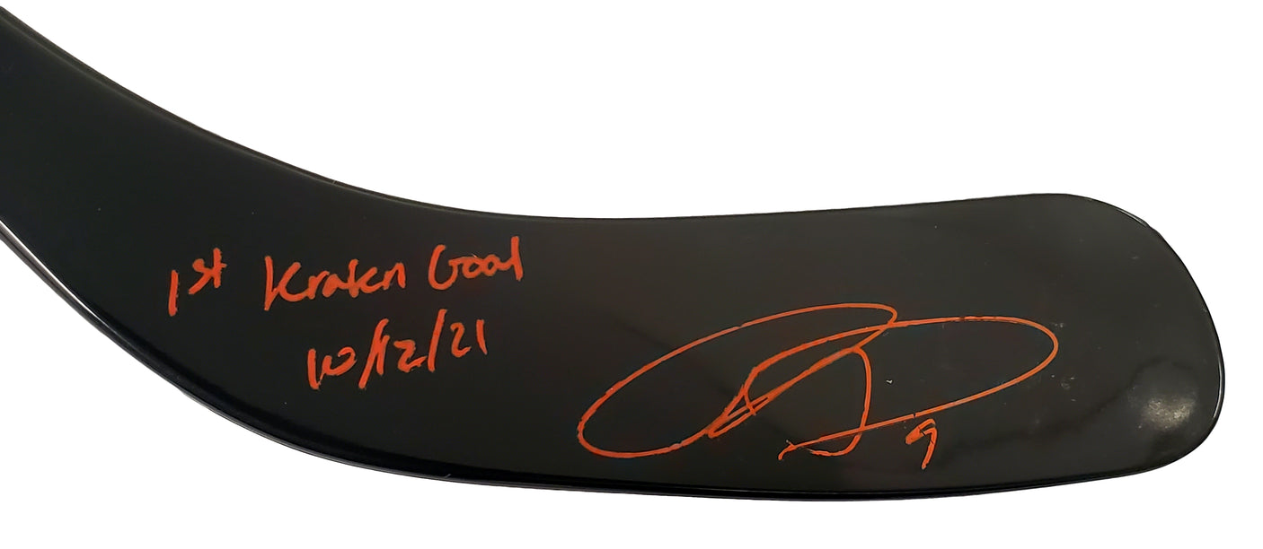 Ryan Donato Autographed Blue Inglasco 24" Mini Stick Seattle Kraken "1st Kraken Goal 10/12/21" Fanatics Holo Stock #200309