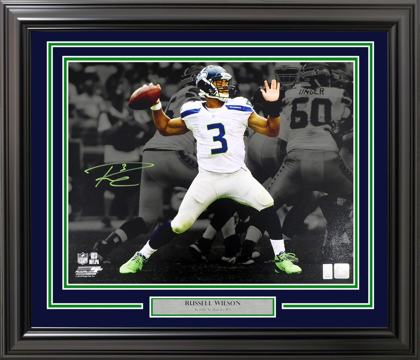 Russell Wilson Autographed Framed 16x20 Photo Seattle Seahawks 1st Game Spotlight RW Holo Stock #200372
