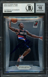 Damian Lillard Autographed 2012-13 Panini Prizm Rookie Card #245 Portland Trail Blazers Auto Grade Gem Mint 10 On Card Beckett BAS #13605097