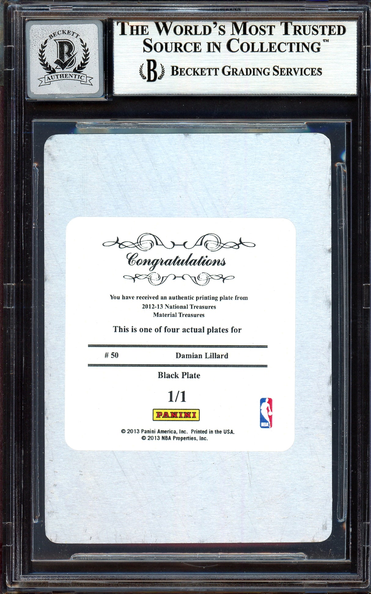Damian Lillard Autographed 2012-13 Panini National Treasures Printing Plate 1/1 Rookie Card #50 Portland Trail Blazers Auto Grade Gem Mint 10 Black Beckett BAS #13605102