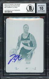 Damian Lillard Autographed 2012-13 Panini Crusade Printing Plate 1/1 Rookie Card #92 Portland Trail Blazers Auto Grade Gem Mint 10 Cyan Beckett BAS #13605103