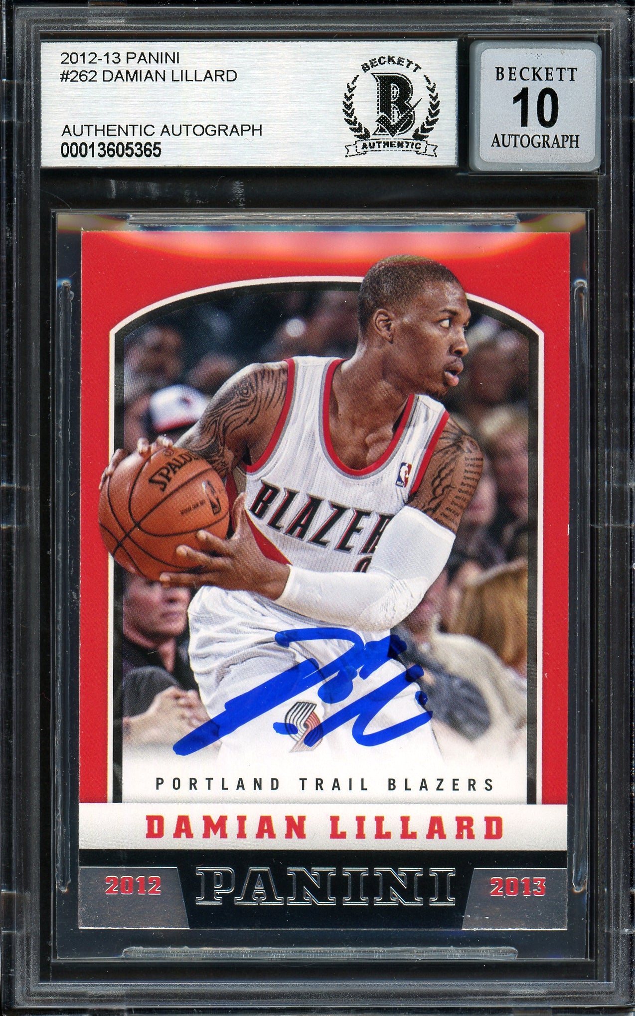 Damian Lillard Autographed 2012-13 Panini Rookie Card #262 Portland Trail Blazers Auto Grade Gem Mint 10 Beckett BAS #13605365